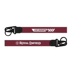 Royal Enfield Scram 411 bike Keychain red Two keychains with 'Scram 411' and 'Royal Enfield' branding on a white background.