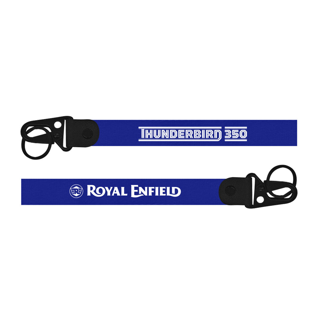 Royal Enfield Thunderbird bike Keychain Two blue lanyards with 'Thunderbird 350' and 'Royal Enfield' branding on a white background.