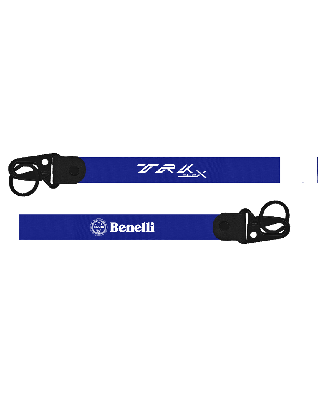 Blue lanyard with black hardware featuring 'TRK' and 'Benelli' logos on a white background.