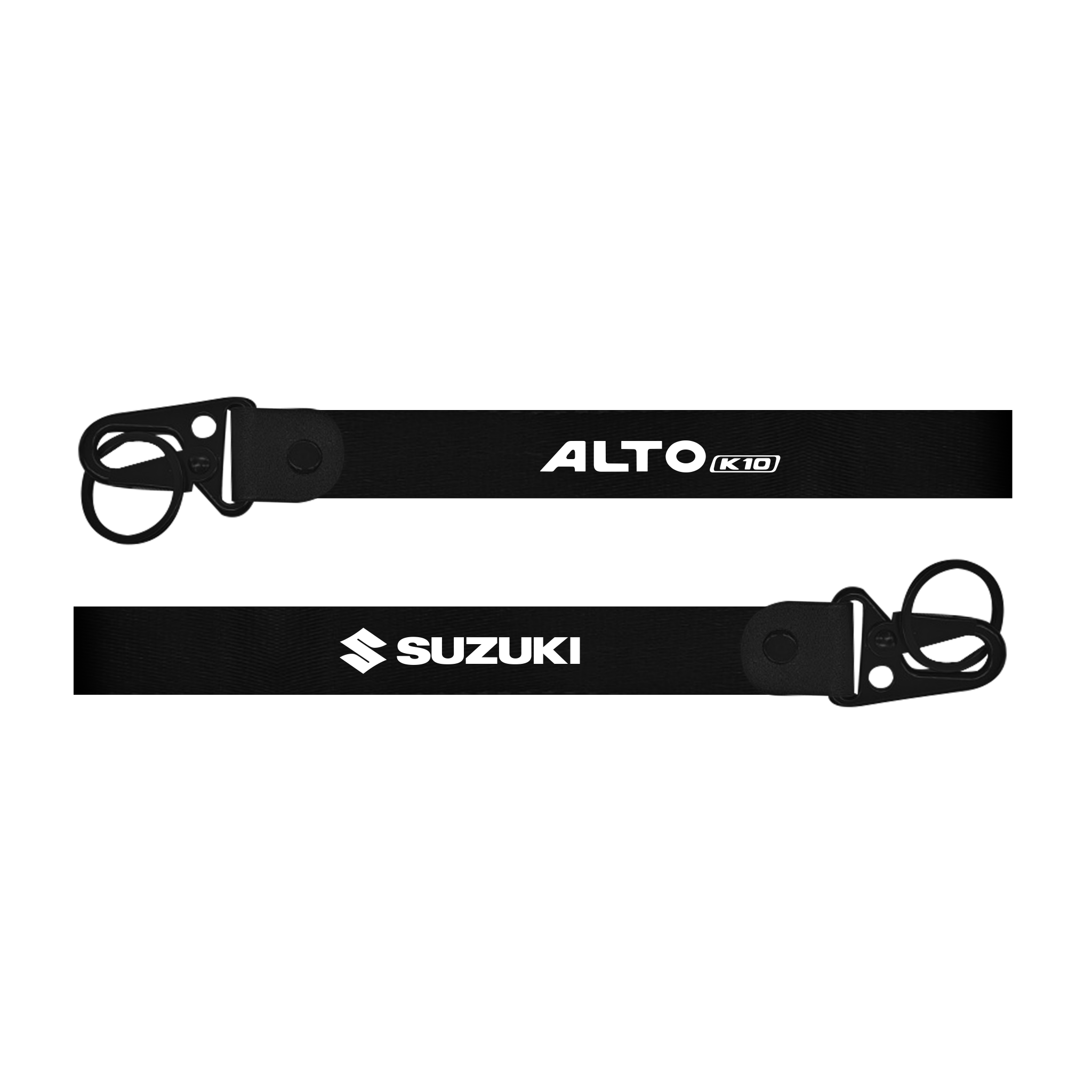 Two black lanyards with 'Alto K10' and 'Suzuki' branding on a white background.