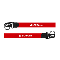 Red lanyard with 'Alto K10' and 'Suzuki' branding on a white background