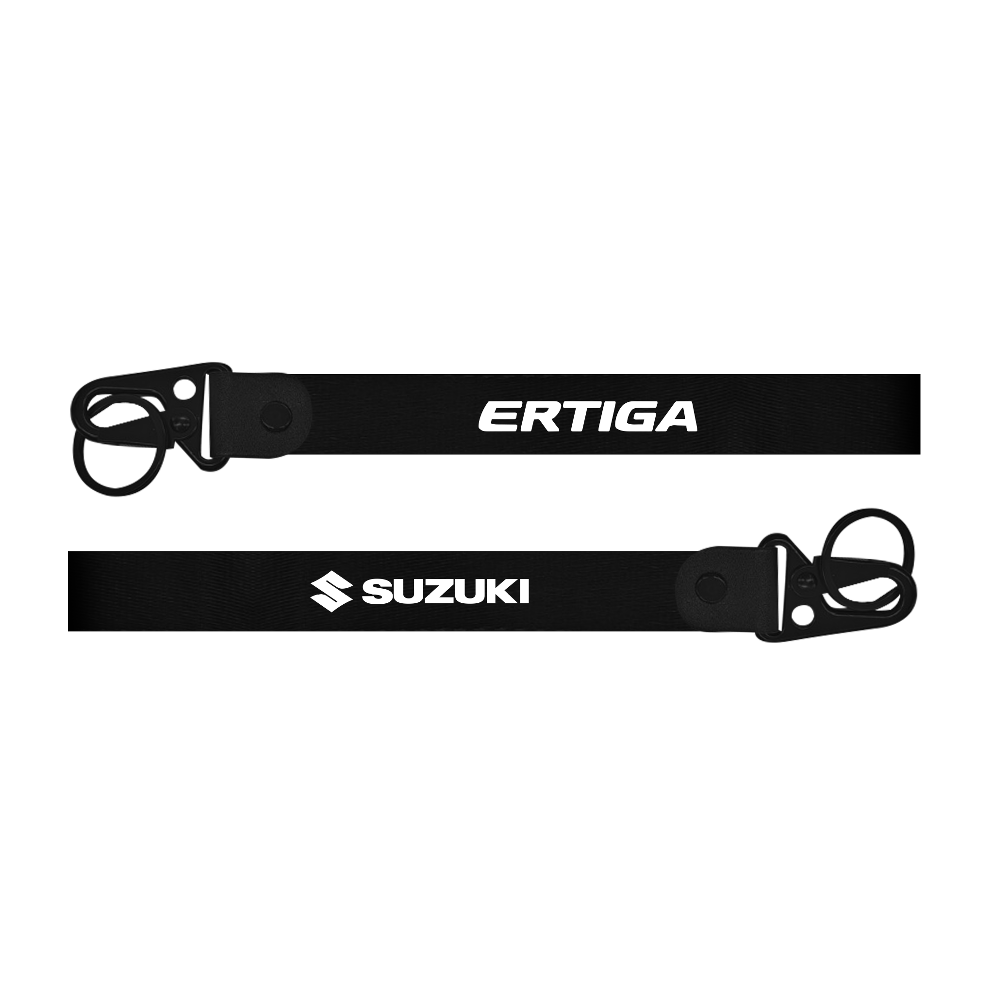 Two black lanyards with 'ERTIGA' and 'SUZUKI' branding on a white background