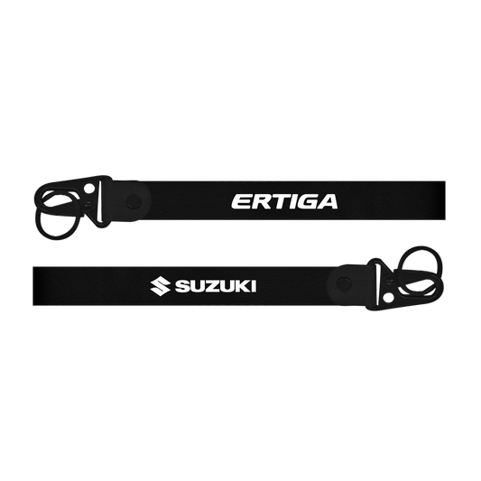 Two black lanyards with 'ERTIGA' and 'SUZUKI' branding on a white background