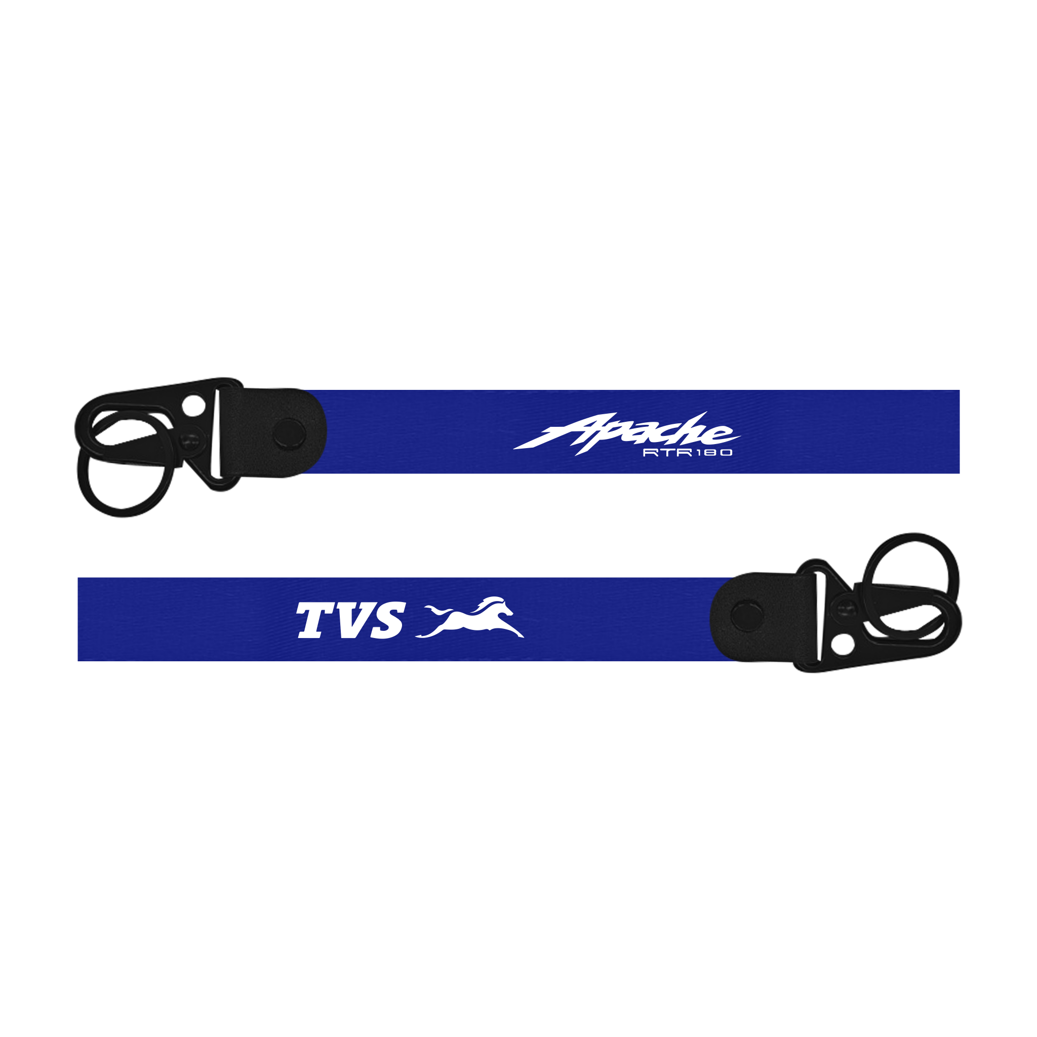 blue TVS Apache RTX 180 Custom Bike Keychain Lanyard Strap straps with 'Apache' and 'TVS' branding on a white background