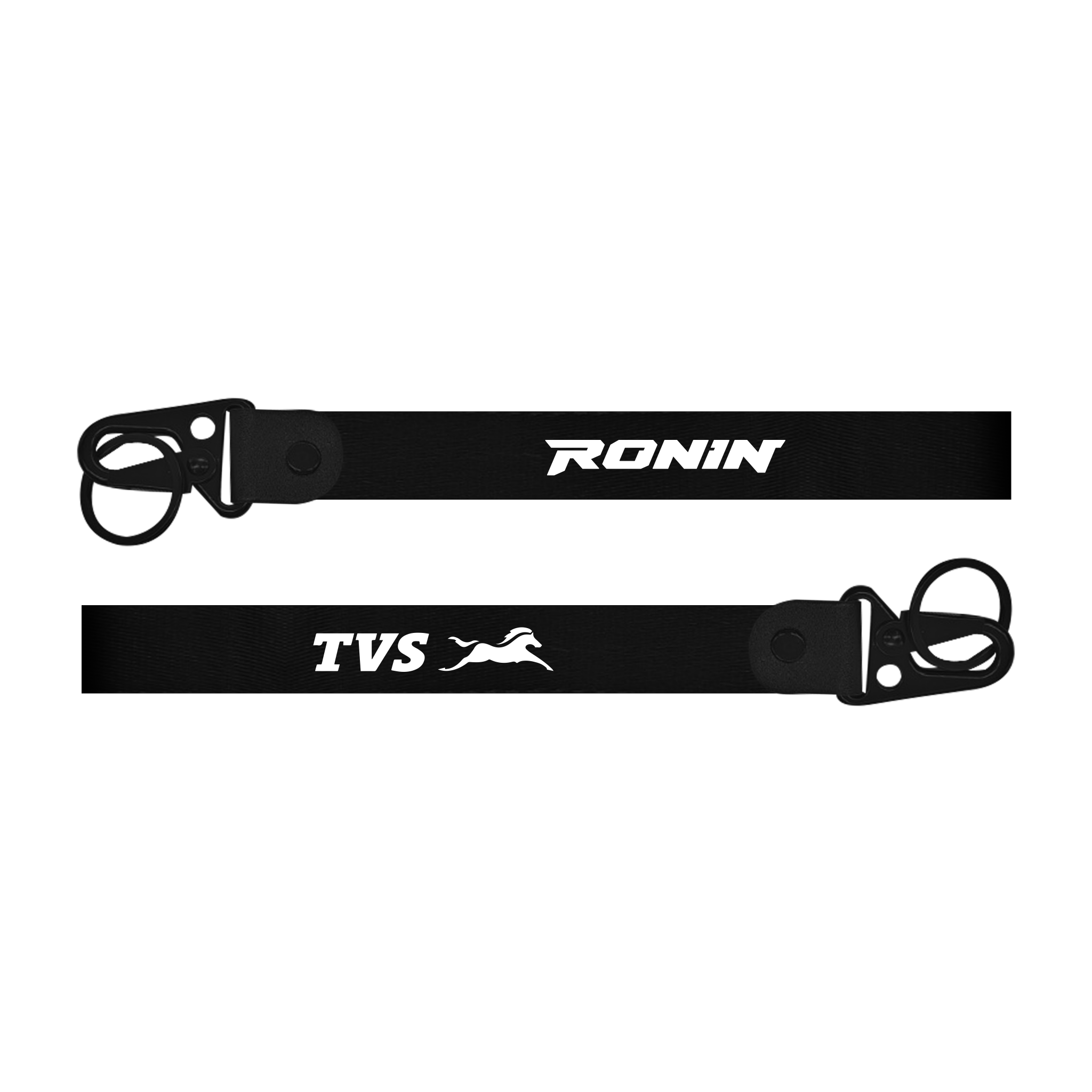 TVS Ronin custom fabric bike keychain lanyard strap black straps with 'TVS Ronin' branding on a white background