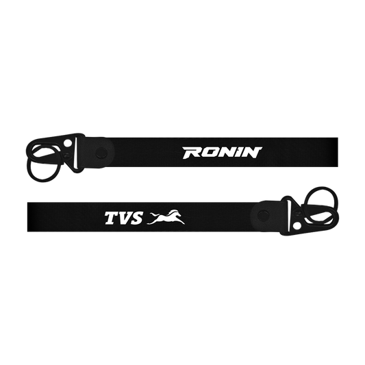 TVS Ronin custom fabric bike keychain lanyard strap black straps with 'TVS Ronin' branding on a white background
