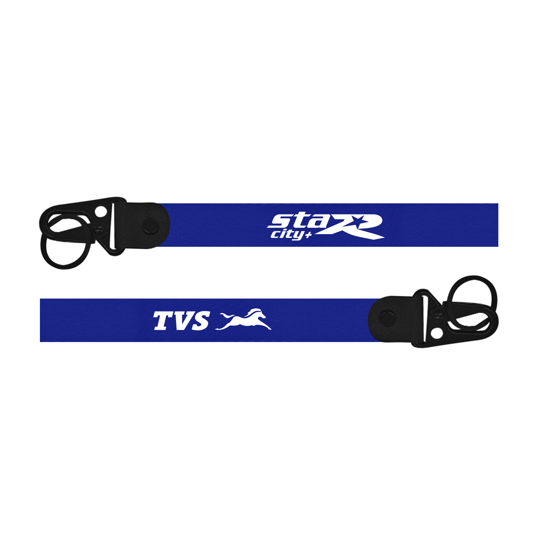 TVS Star City custom fabric bike keychain lanyard strap blue lanyards with 'TVS' and 'Star plus" branding on a white background