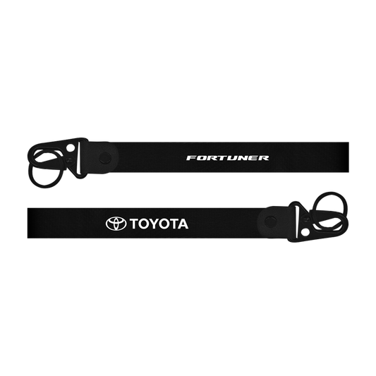 Black lanyard with Toyota and Fortuner branding on a white background