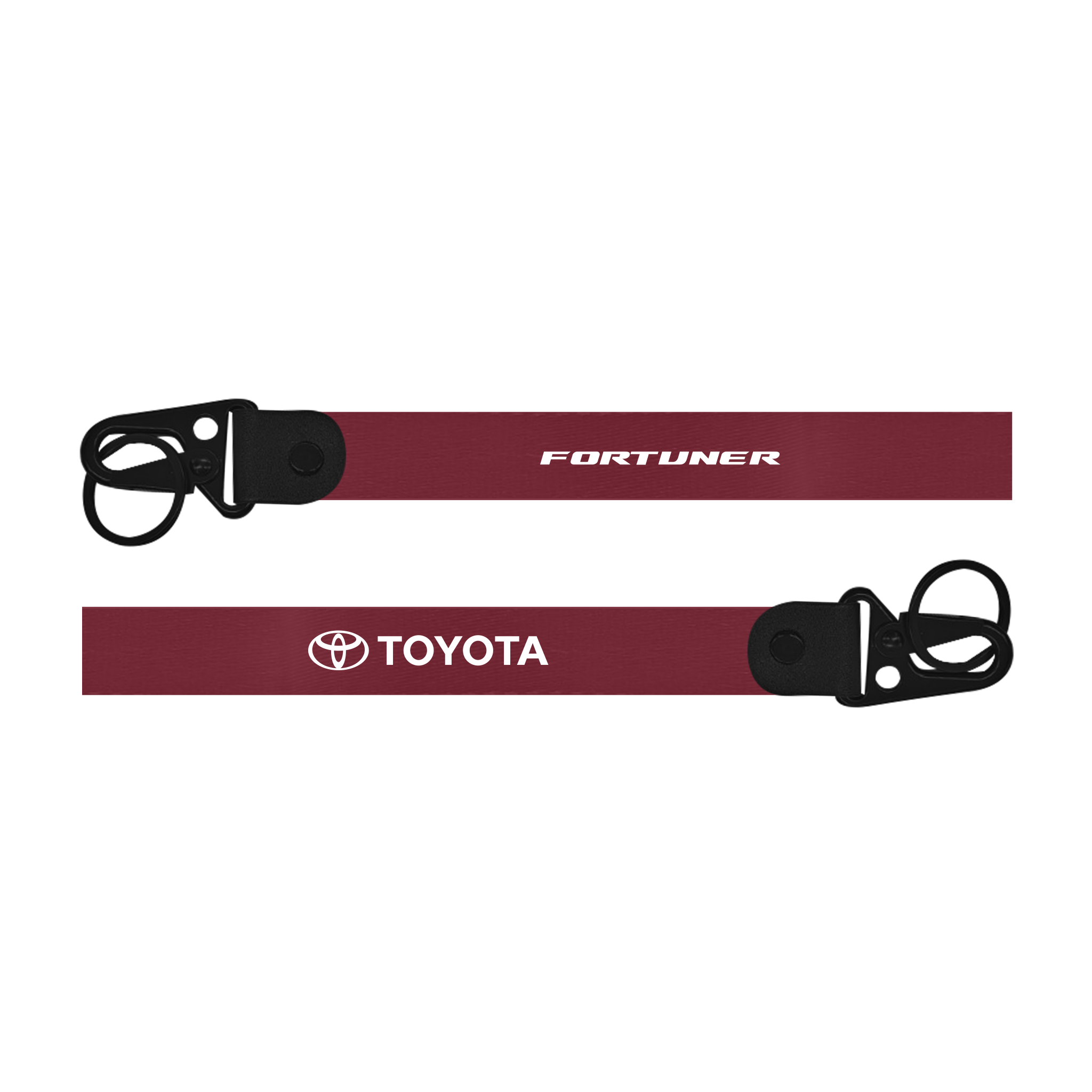 Two red lanyards with Toyota and Fortuner branding on a white background