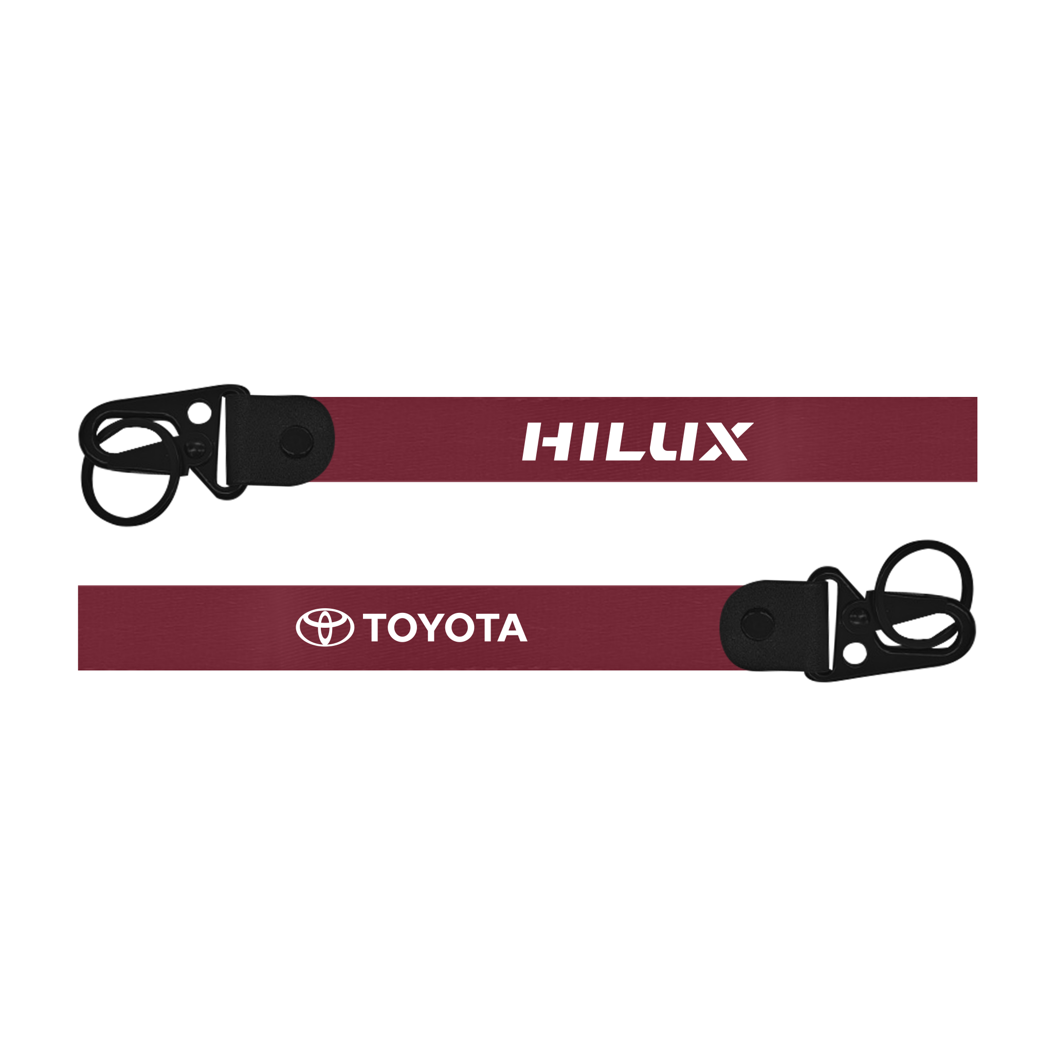 Maroon lanyard with 'HILUX' and 'TOYOTA' branding on a white background