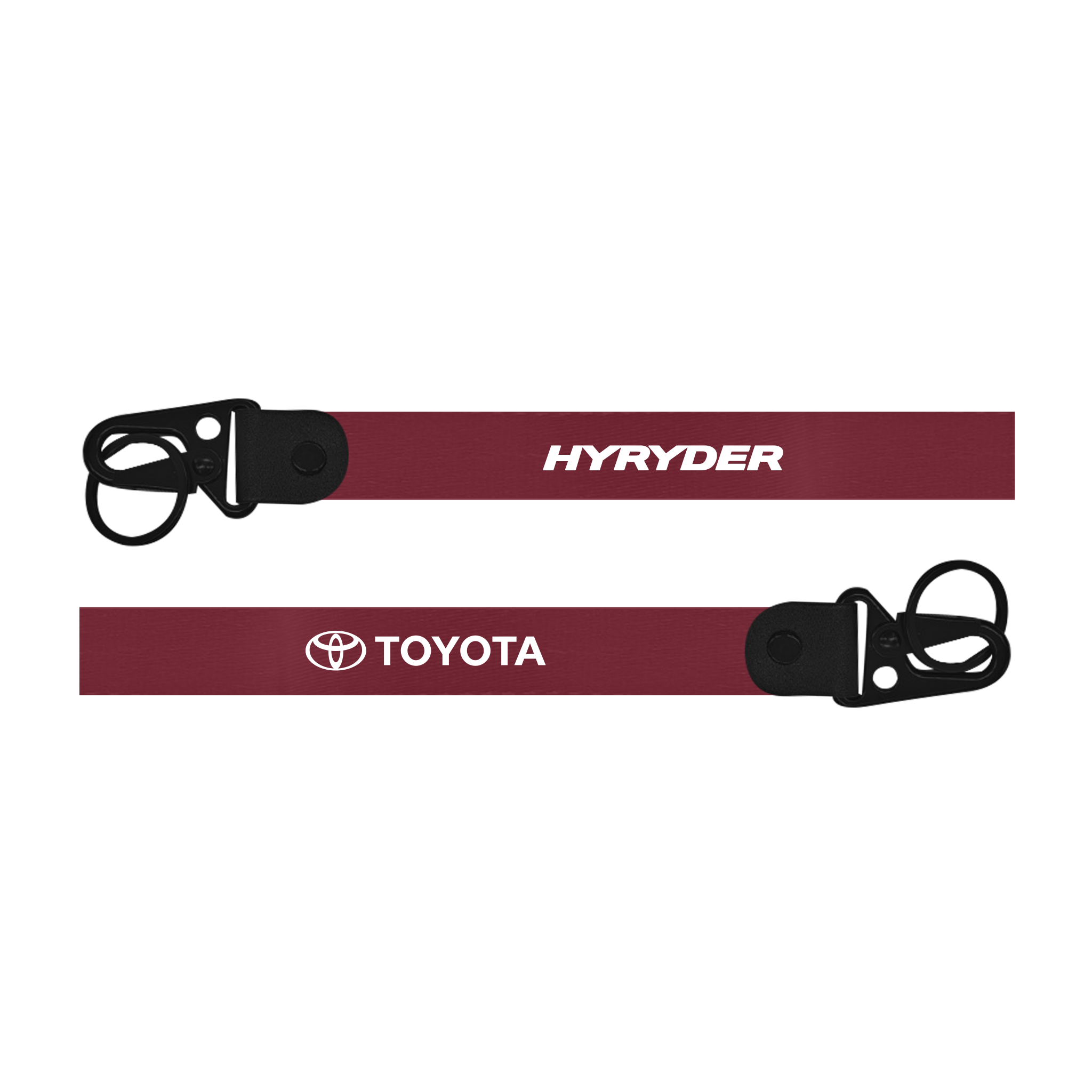 Maroon lanyard with 'Hyryder' and 'Toyota' logos on a white background