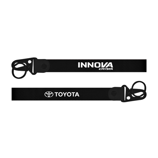 Two black straps with 'Innova' and 'Toyota' logos on a white background