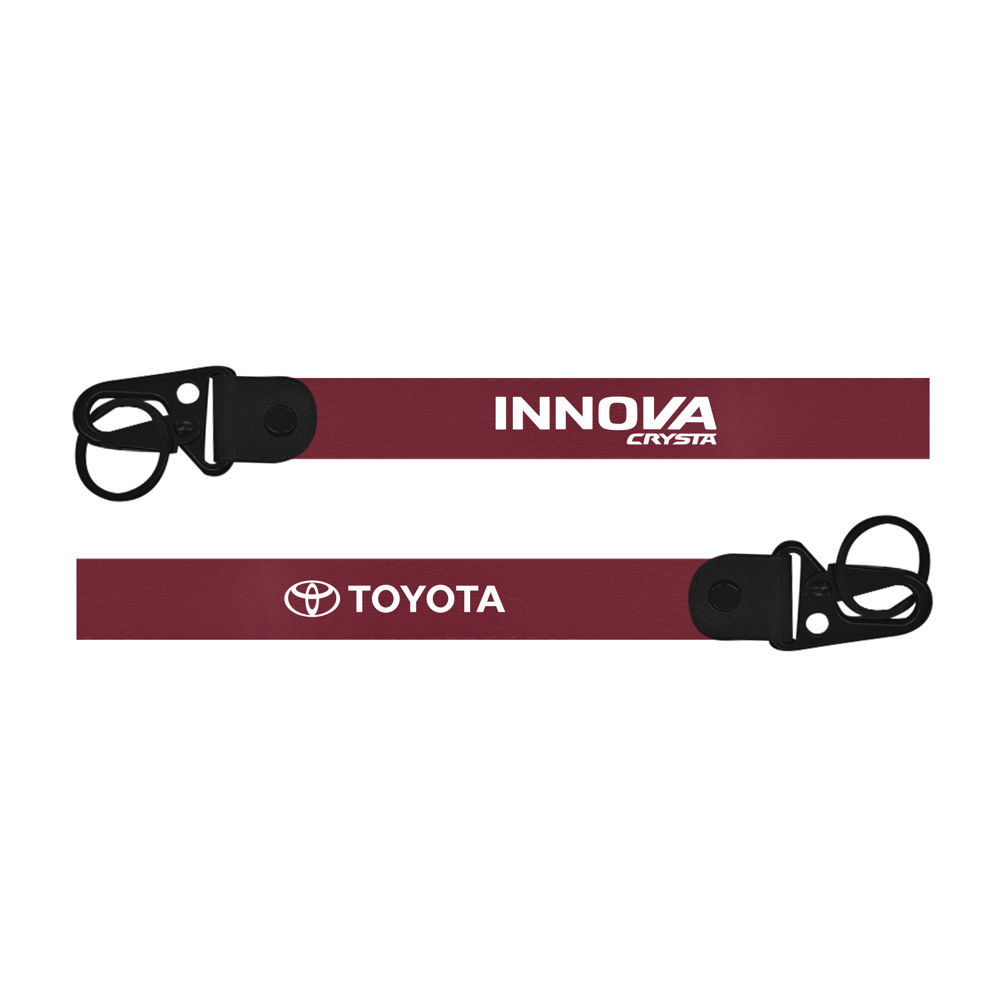 Two red lanyards with 'Innova' and 'Toyota' logos on a white background