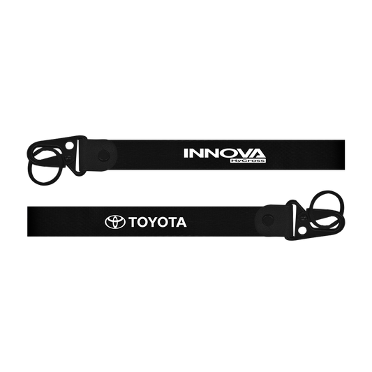 Two black lanyards with 'Innova' and 'Toyota' logos on a white background