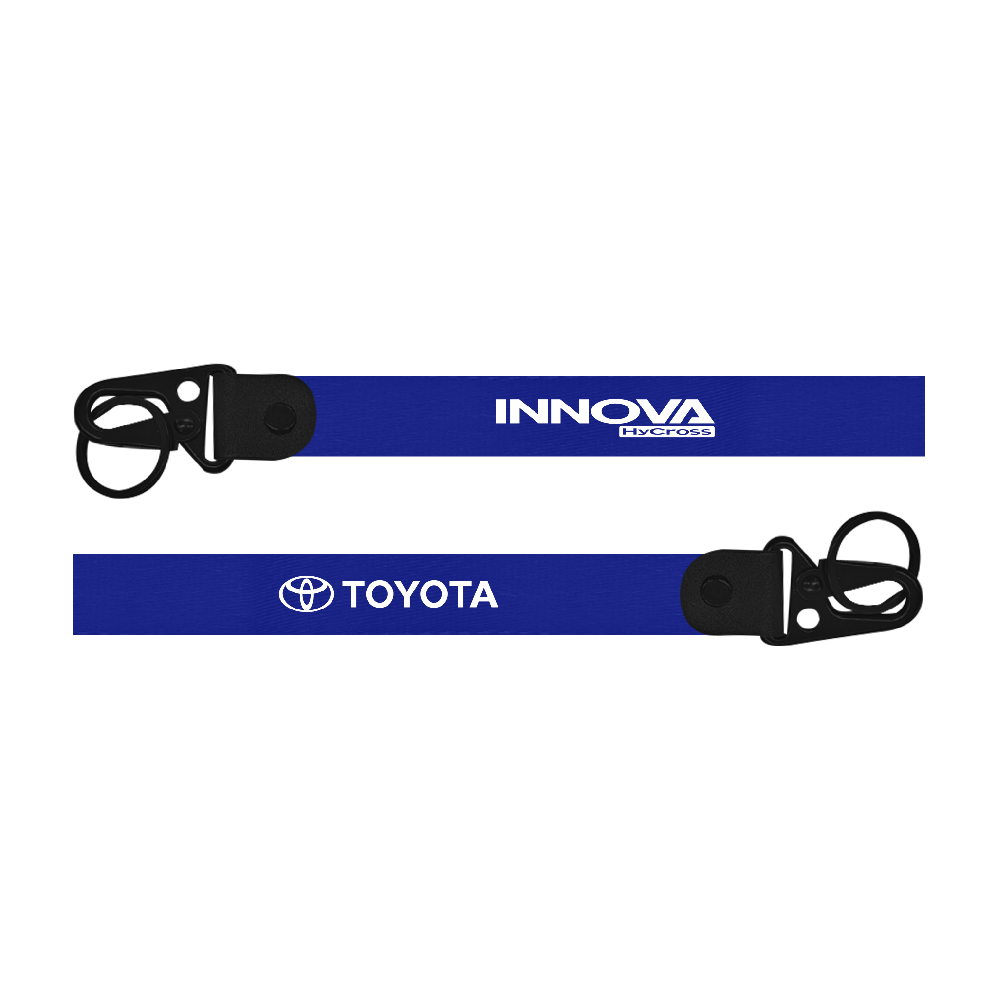Two blue lanyards with 'Innova' and 'Toyota' logos on a white background