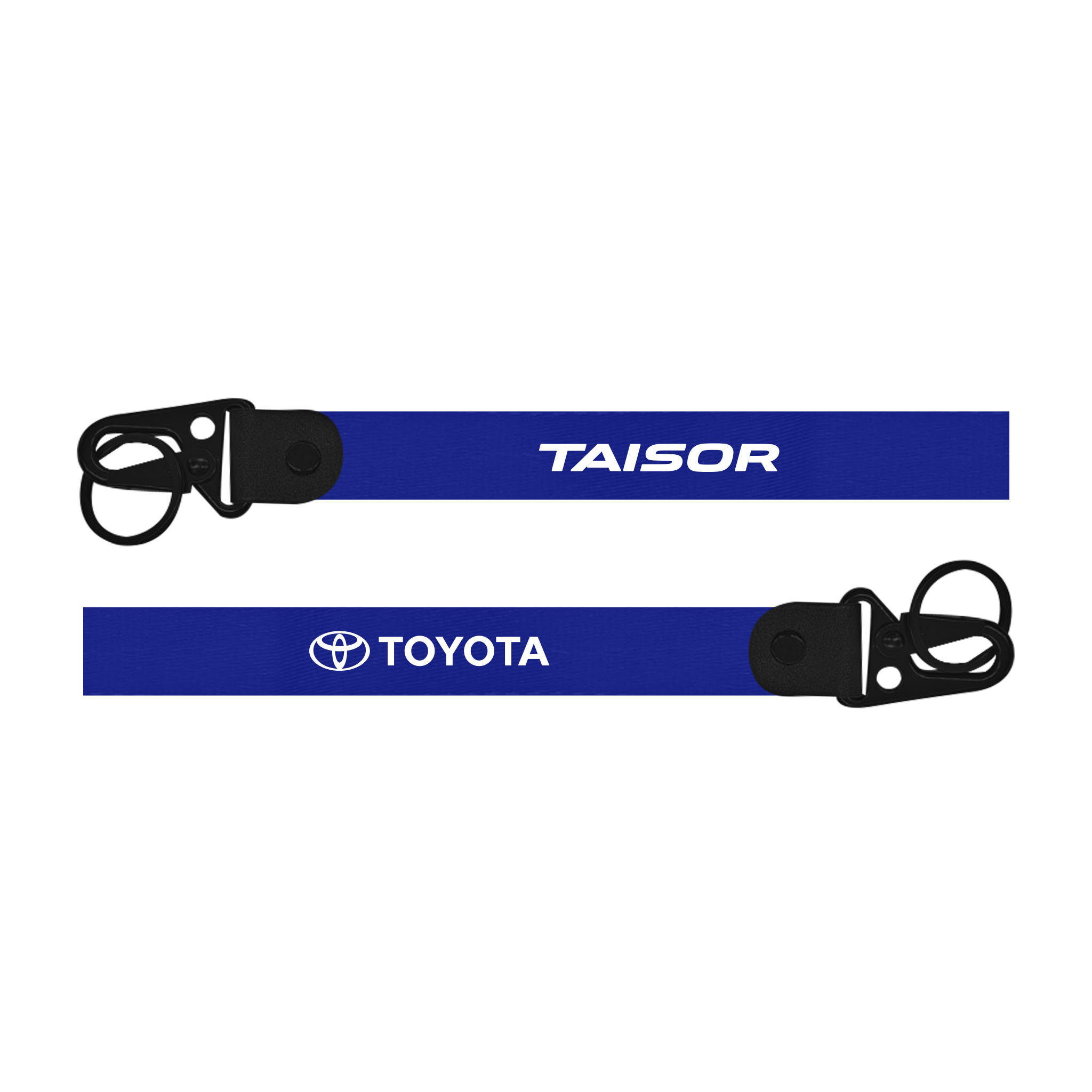 Two blue lanyards with 'Taisor' and 'Toyota' logos on a white background
