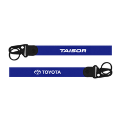 Two blue lanyards with 'Taisor' and 'Toyota' logos on a white background