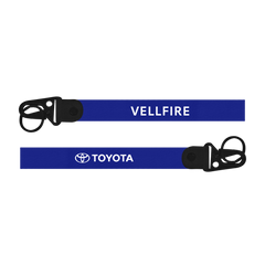 Blue lanyard with 'Vellfire' and 'Toyota' branding on a white background