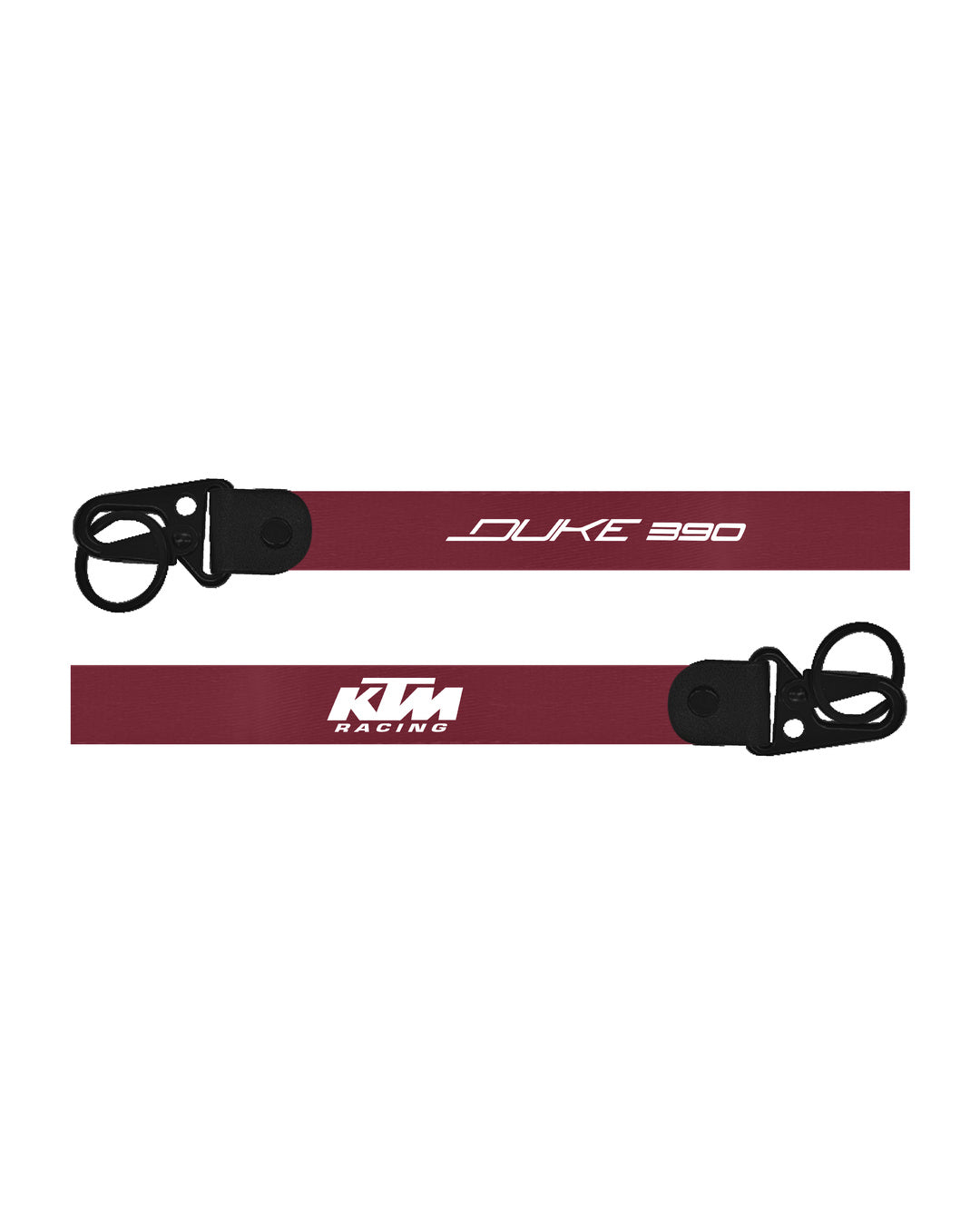 Two maroon straps with black buckles and 'KTM Racing' branding on a white background.