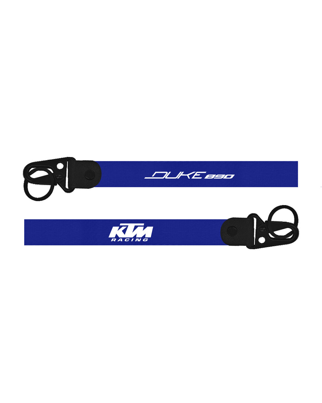 Two blue lanyards with KTM Racing branding on a white background