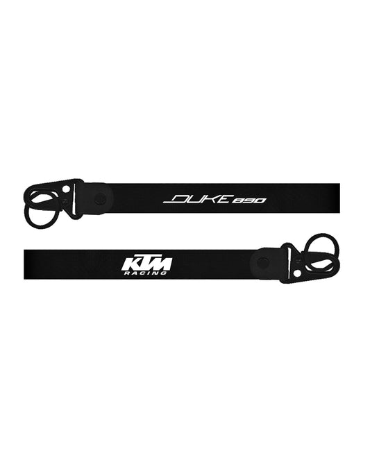 Two black lanyards with 'Duke 250' and 'KTM Racing' text on a white background