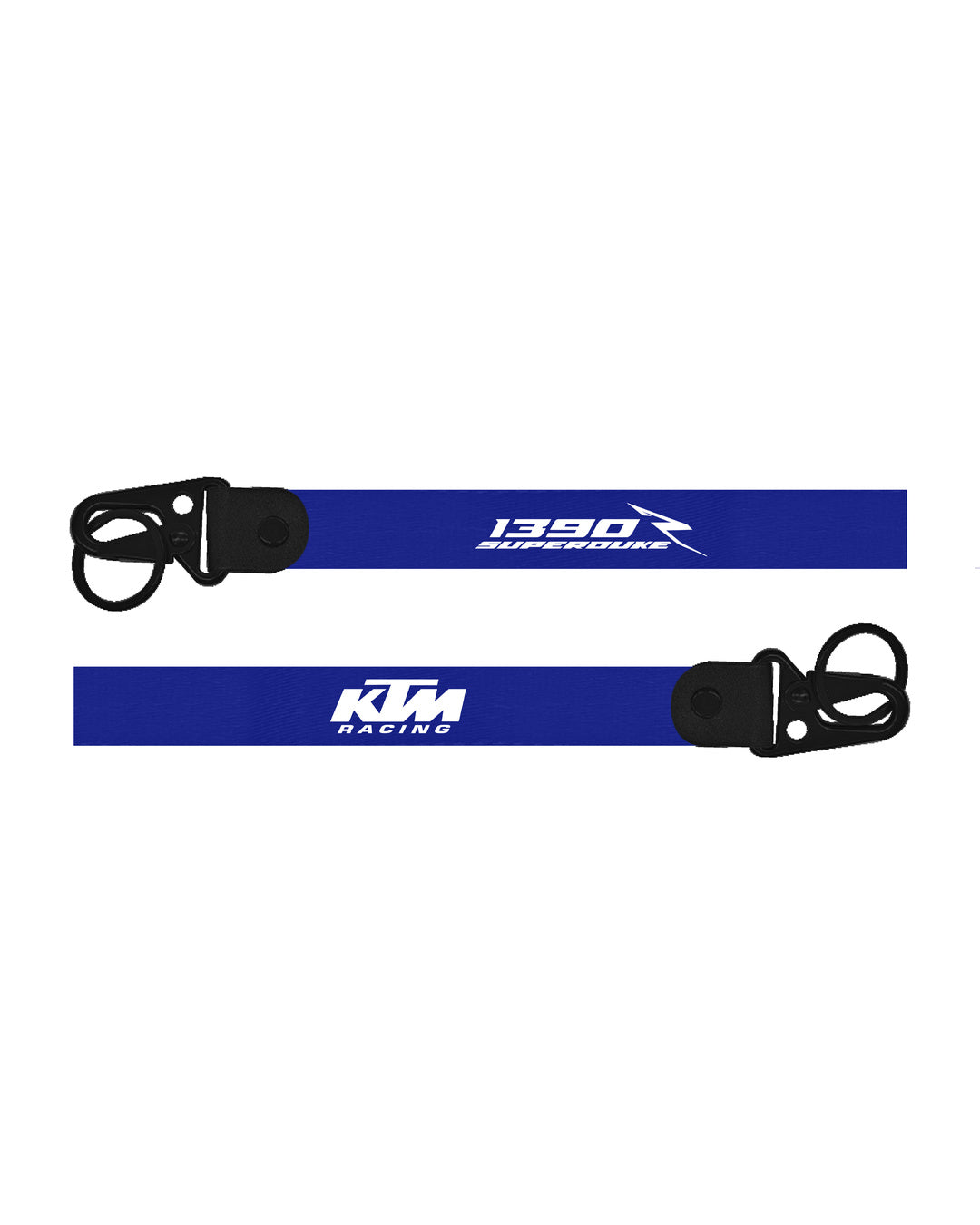 Two blue lanyards with KTM Racing logos on a white background