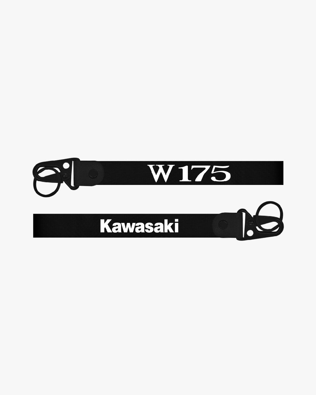 Black lanyard with 'W175' and 'Kawasaki' text on a white background