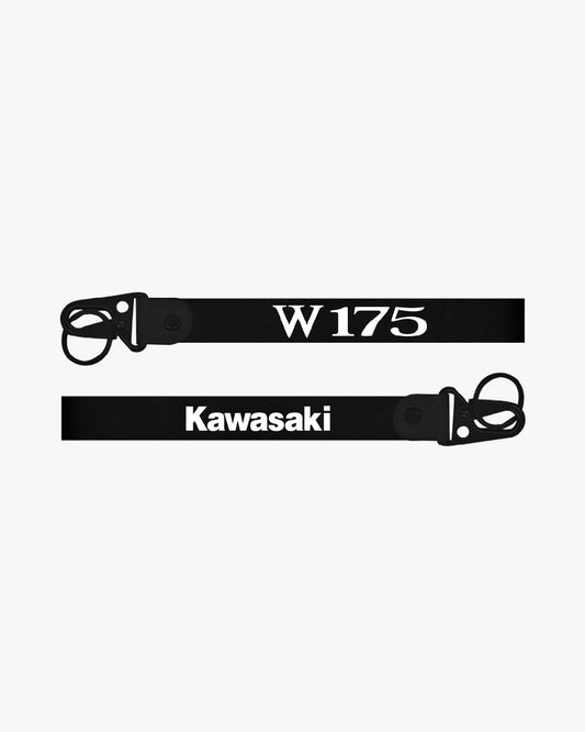 Black lanyard with 'W175' and 'Kawasaki' text on a white background