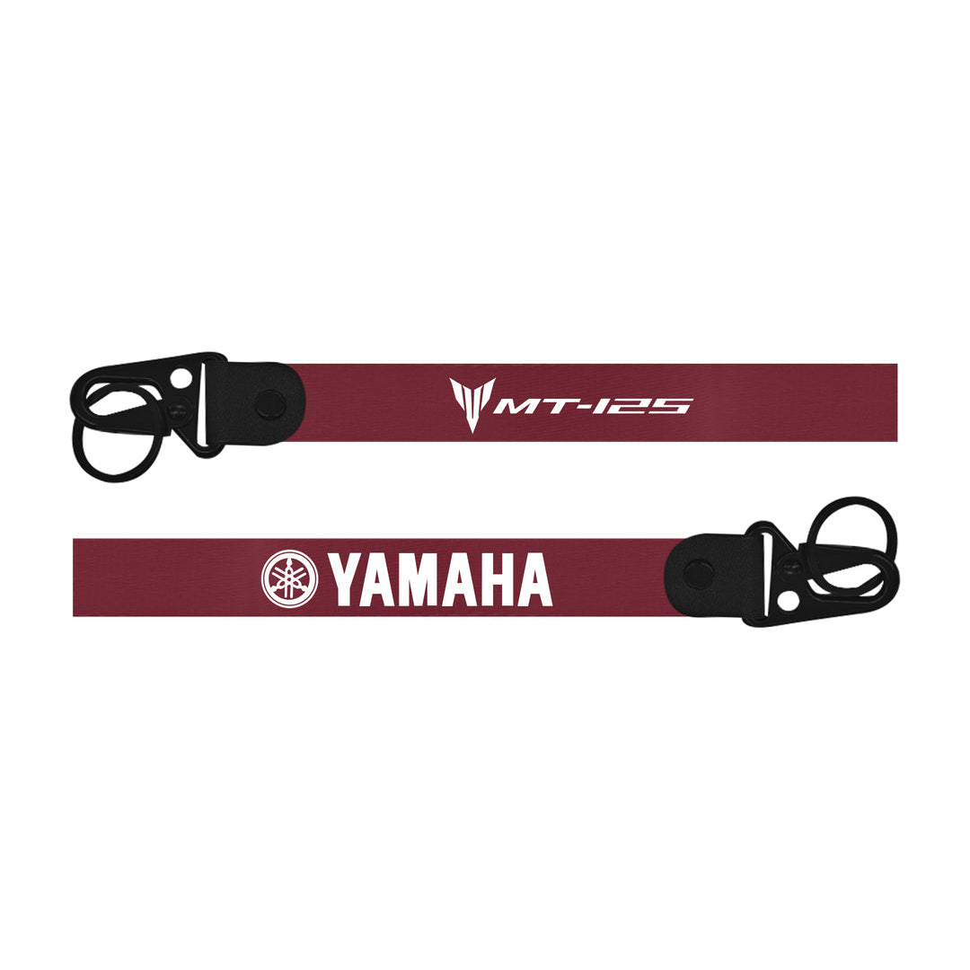 Two Yamaha branded straps with 'MT-125' and logo on a white background