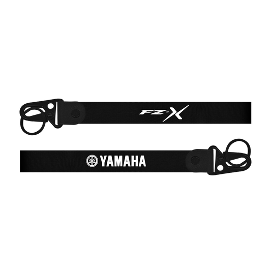 black straps with 'FZ-X' and 'Yamaha' logos on a white background
