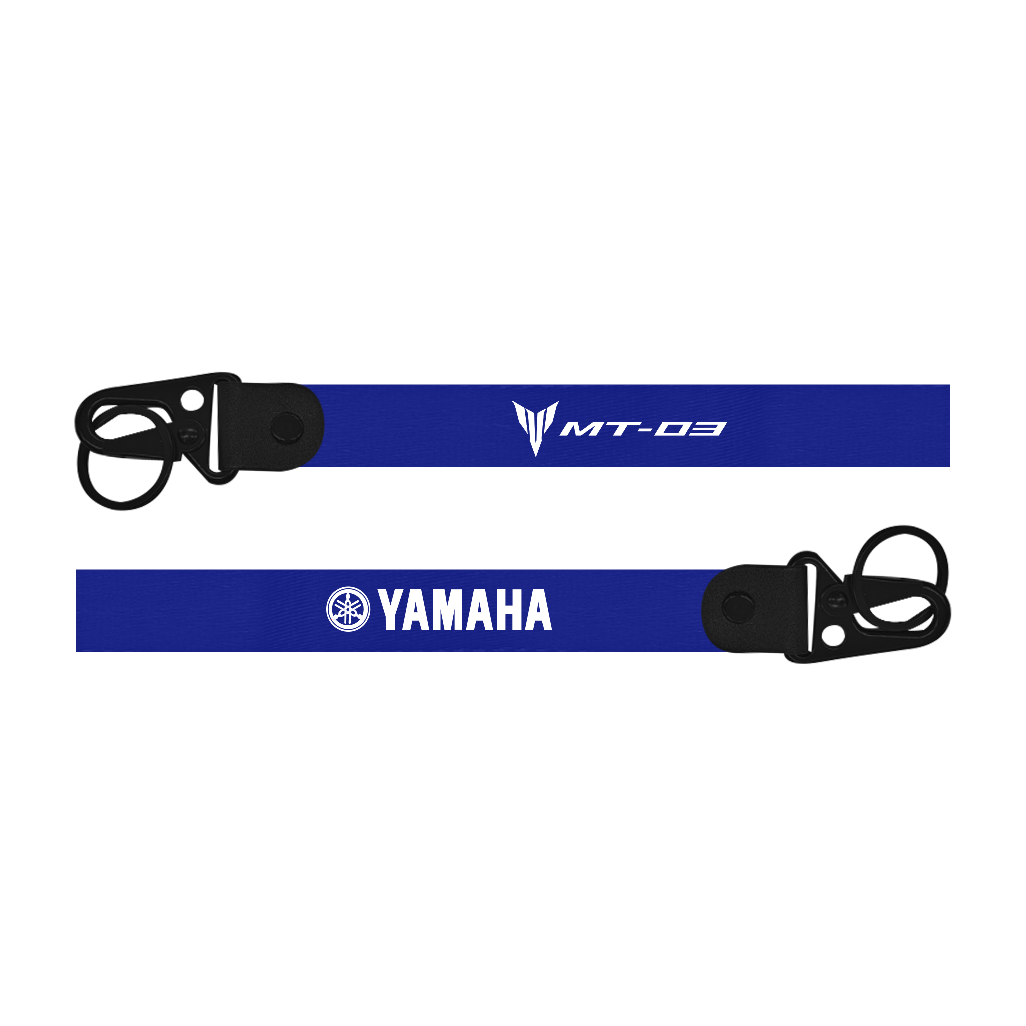 Yamaha MT-03 custom fabric bike keychain lanyard strap Two blue lanyards with 'MT-03' and 'Yamaha' branding on a white background