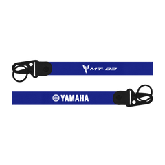 Yamaha MT-03 custom fabric bike keychain lanyard strap Two blue lanyards with 'MT-03' and 'Yamaha' branding on a white background