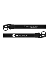 Two black straps with 'Bajaj' and 'Benin' logos on a white background