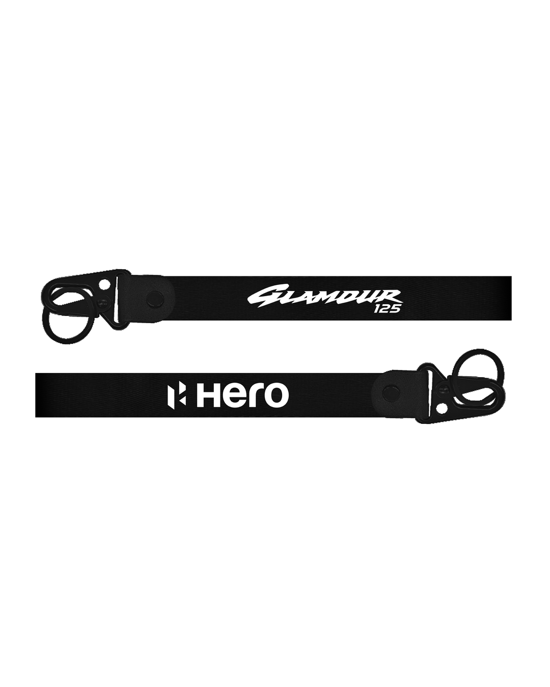 Two black lanyards with 'Glamour 125' and 'Hero' branding on a white background.