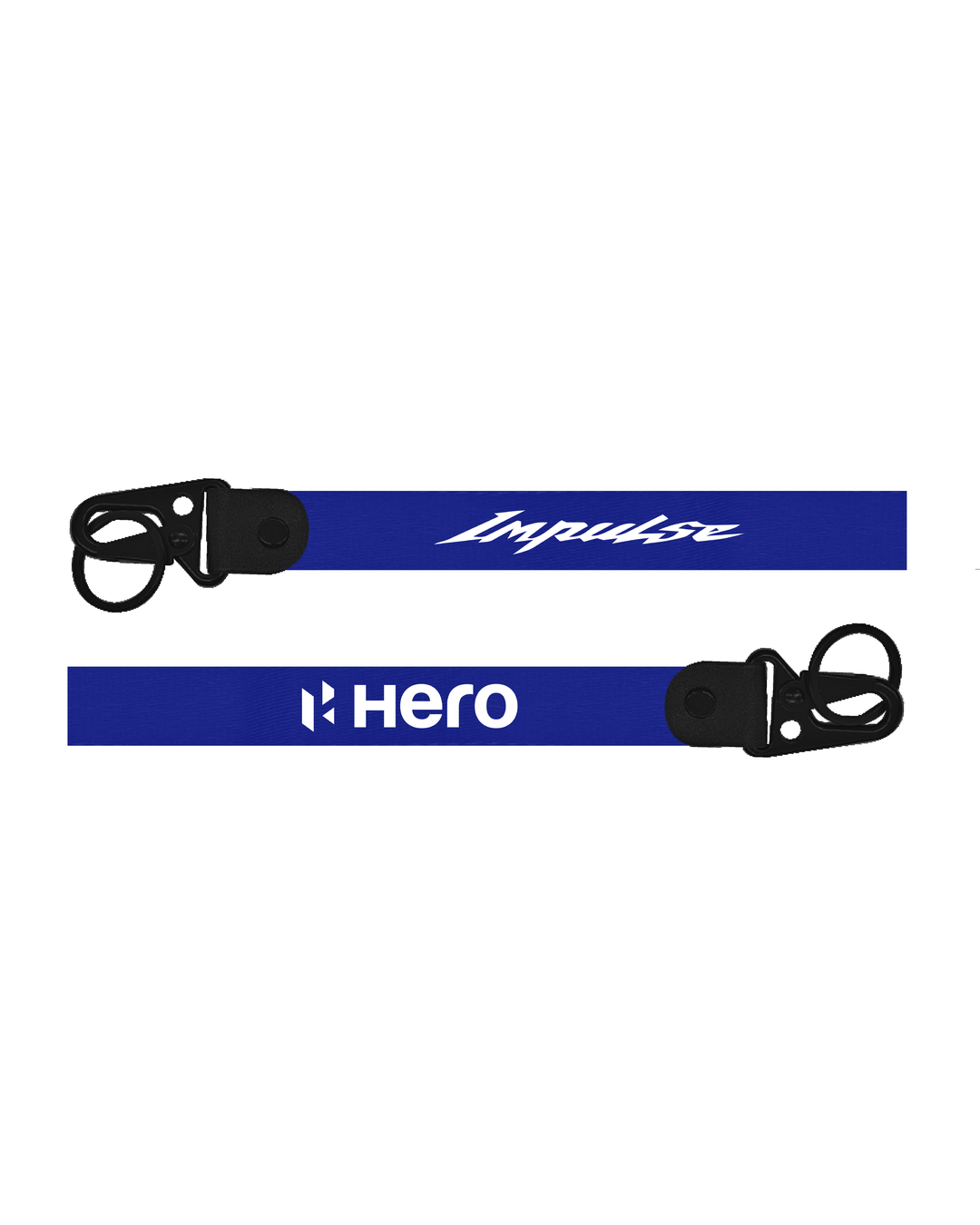 Two blue straps with black buckles and 'Hero' branding on a white background