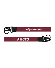 Two maroon dog collars with black hardware on a white background, featuring 'Hero' and 'Impulse' branding.