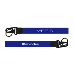 Blue lanyard with 'Mahindra' and 'BE 6' branding on a white background