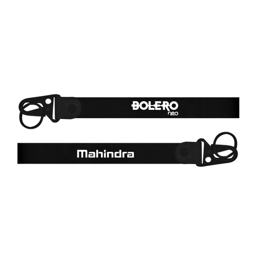 Two black straps with 'Bolero neo' and 'Mahindra' branding on a white background