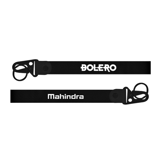 Two black lanyards with 'Bolero' and 'Mahindra' branding on a white background