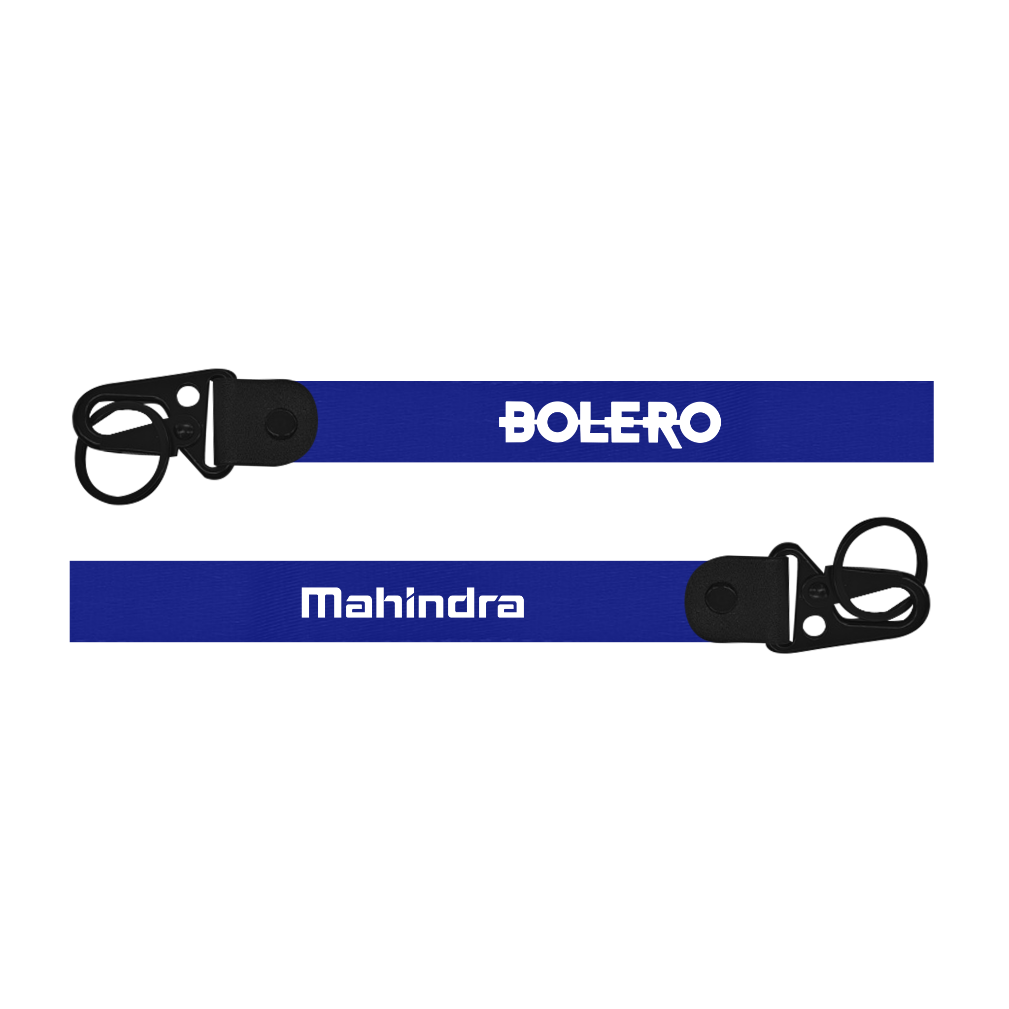 Two blue lanyards with 'Bolero' and 'Mahindra' branding on a white background