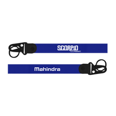 Two blue lanyards with 'Scorpio Classic' and 'Mahindra' branding on a white background.