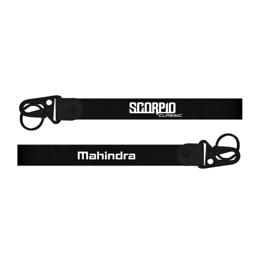 Two black lanyards with 'Scorpio Classic' and 'Mahindra' branding on a white background.