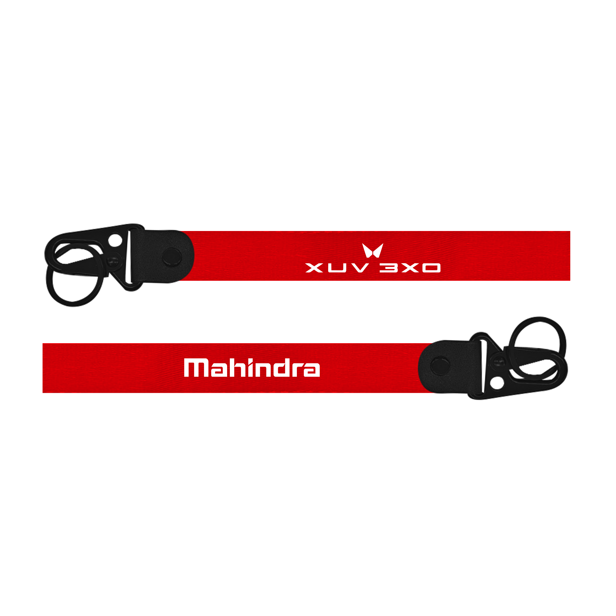 Red lanyard with 'XUV 3X0' and 'Mahindra' branding on a white background