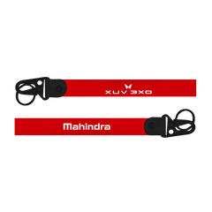 Red lanyard with 'XUV 3X0' and 'Mahindra' branding on a white background