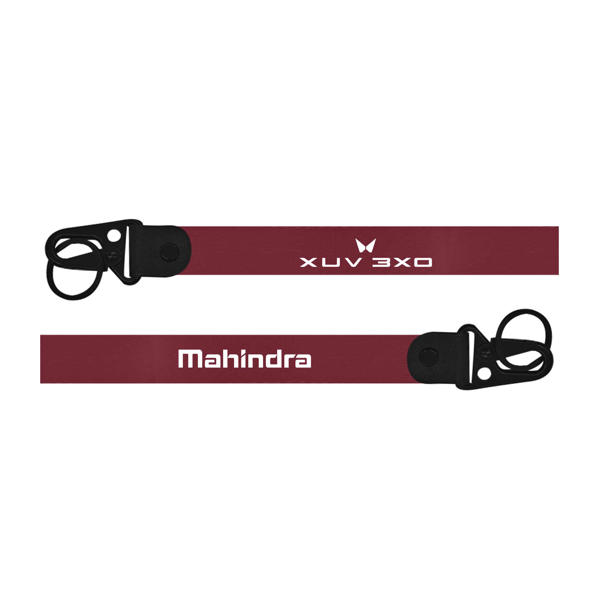 Maroon lanyard with XUV 3X0 and Mahindra branding on a white background