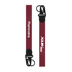Maroon keychain with 'XUV400' and 'Mahindra' branding on a white background