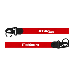Red lanyard with 'XUV400' and 'Mahindra' branding on a white background