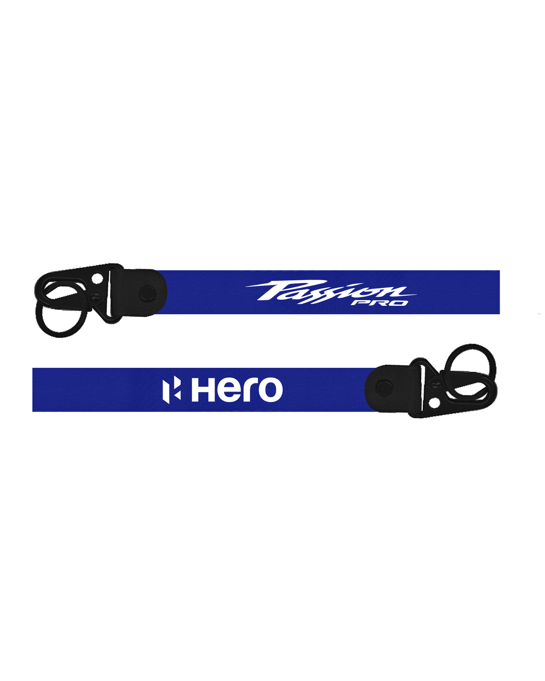 Two blue lanyards with black hooks, one featuring 'Hero' branding and the other 'Taylormade Pro'.