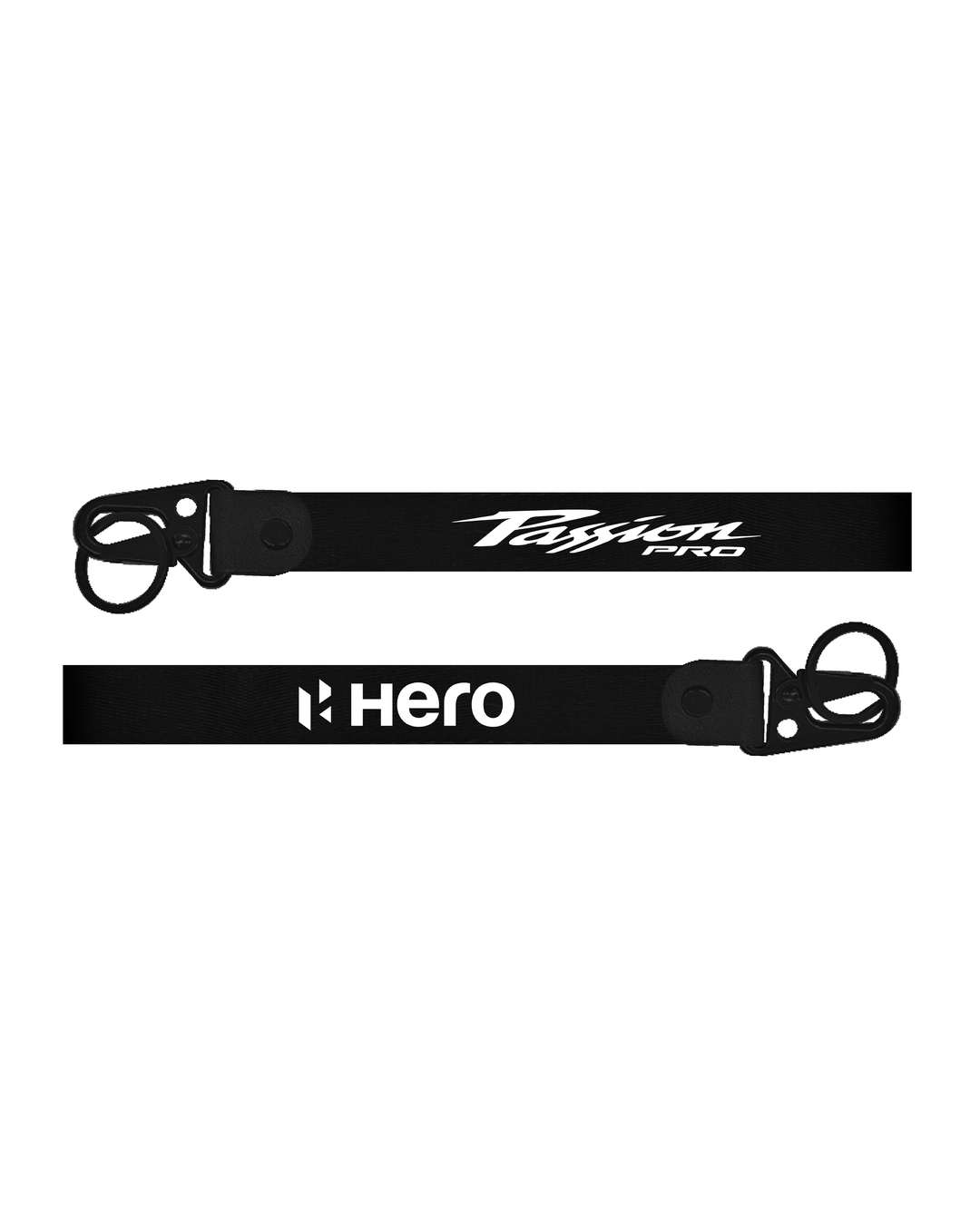 Two black lanyards with 'Passion Pro' and 'Hero' branding on a white background