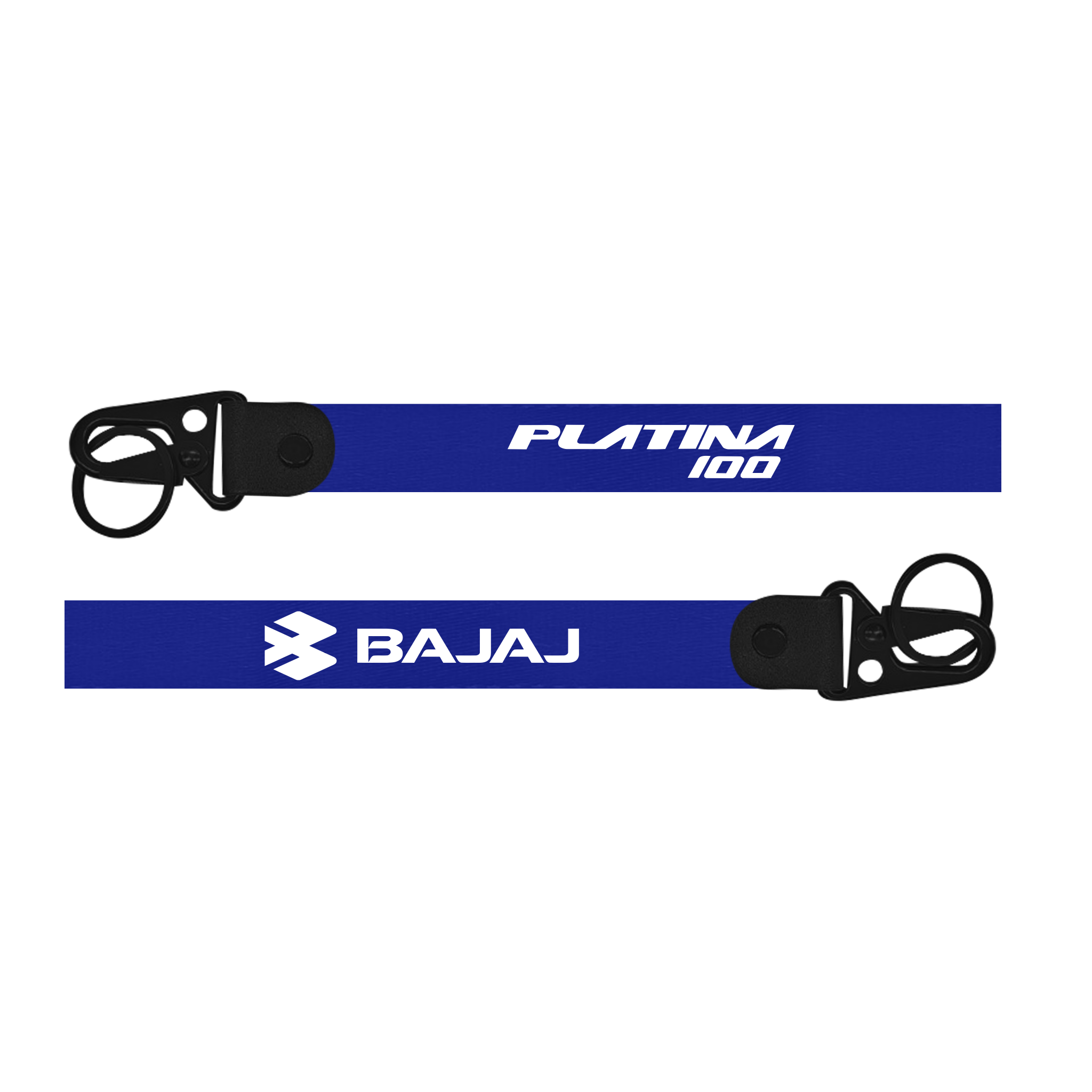 Two blue lanyards with 'Bajaj' branding on a white background
